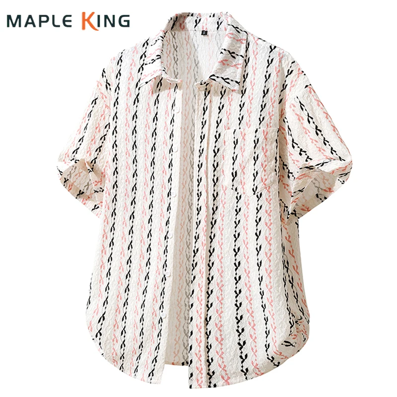 

Striped Knitted Man Jacquard Shirts Luxury Designer 2026 Summer Mens Short Sleeve Hawaiian Camisas Hombre Elegante Cuban Shirt