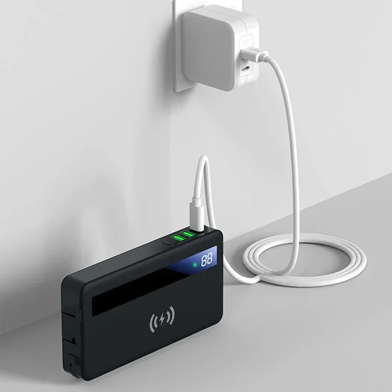 Voor Iphone Huawei Samsung 20000mah Qi Wireles Power Bank Met Pd 18W Snel Opladen Powerbank Muur Oplader Met Kabels Us Eu Plug