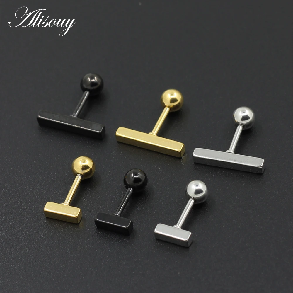 Alisouy 2pc Stainless Steel Simple 6/8/10/12/14mm Square Bar Earrings for Women Rose Gold Color Geometric Stud Earrings Jewelry