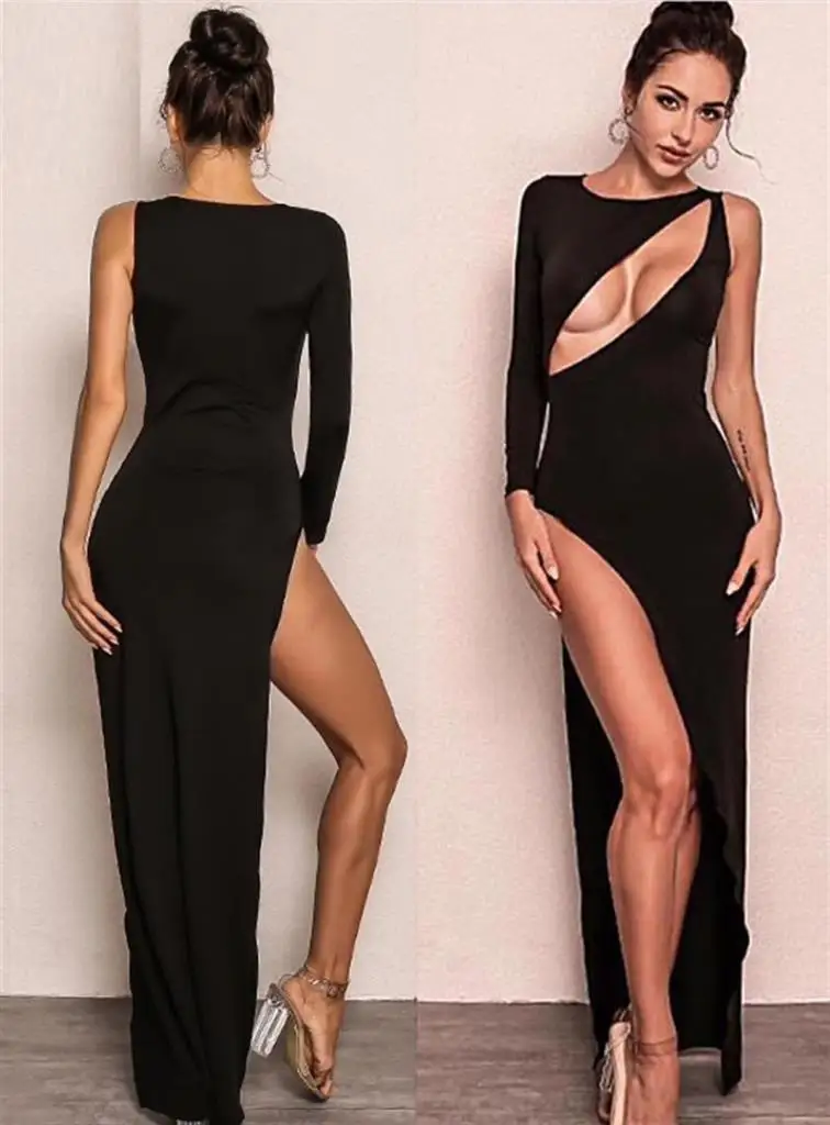 Deep Low-Cut Long Slit Dress