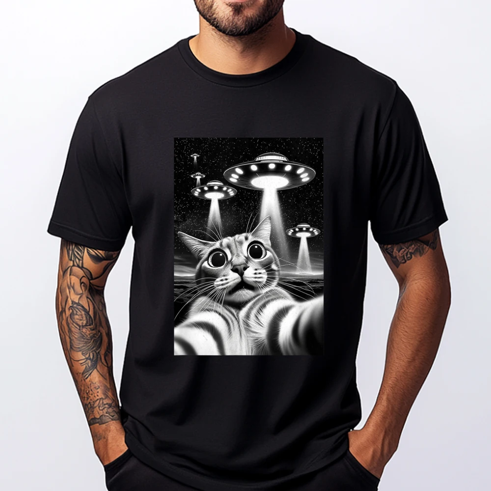 

Cat UFO Funny Invasion Meme Retro Alien Cat UFO Selfie Graphic T Shirts Camiseta Camisa Birthday Valentine's Day Tops & Tees