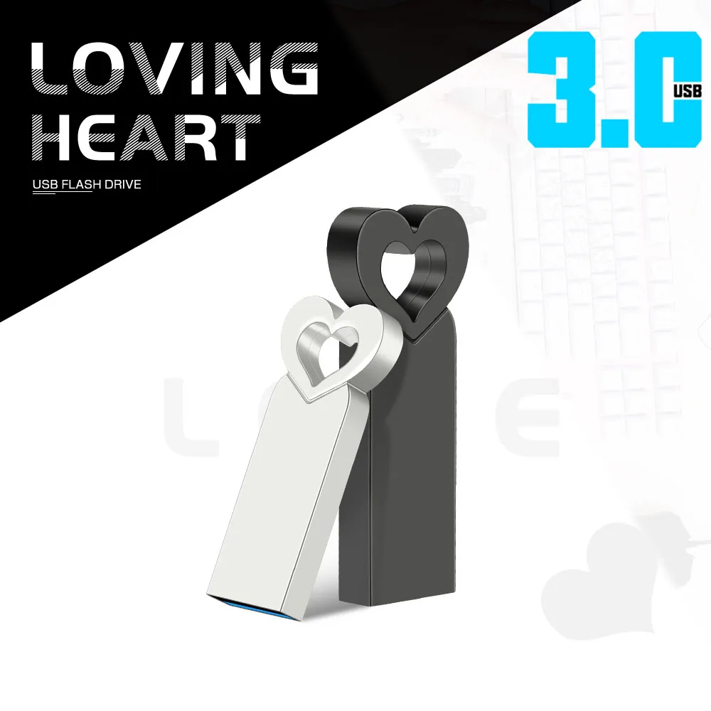 

High Speed USB3.0 128GB Business Gift USB 3.0 Flash Drive 64GB Heart Shape Pen Drive 32GB Metal Memory Stick 16GB USB Stick 8GB