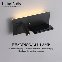 LED Wall Lamp Modern Multifunctional with Wireless Charging USB Interface Bedroom Night Light Indoor Decoration Lighting