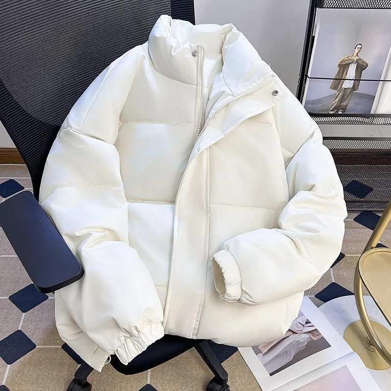 

Warm Thiened Bread Sle Jaet Pure Color Stand Collar ex Winter Casual Basic Model Youth ular Streetwear Coat