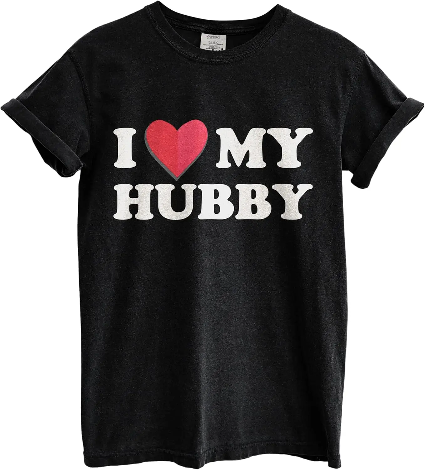 I Love My Husband T-Shirt for Women, Funny Graphic Tee Short Sleeve Tops, Casual Garment Dyed Oversized Shirt, Gift