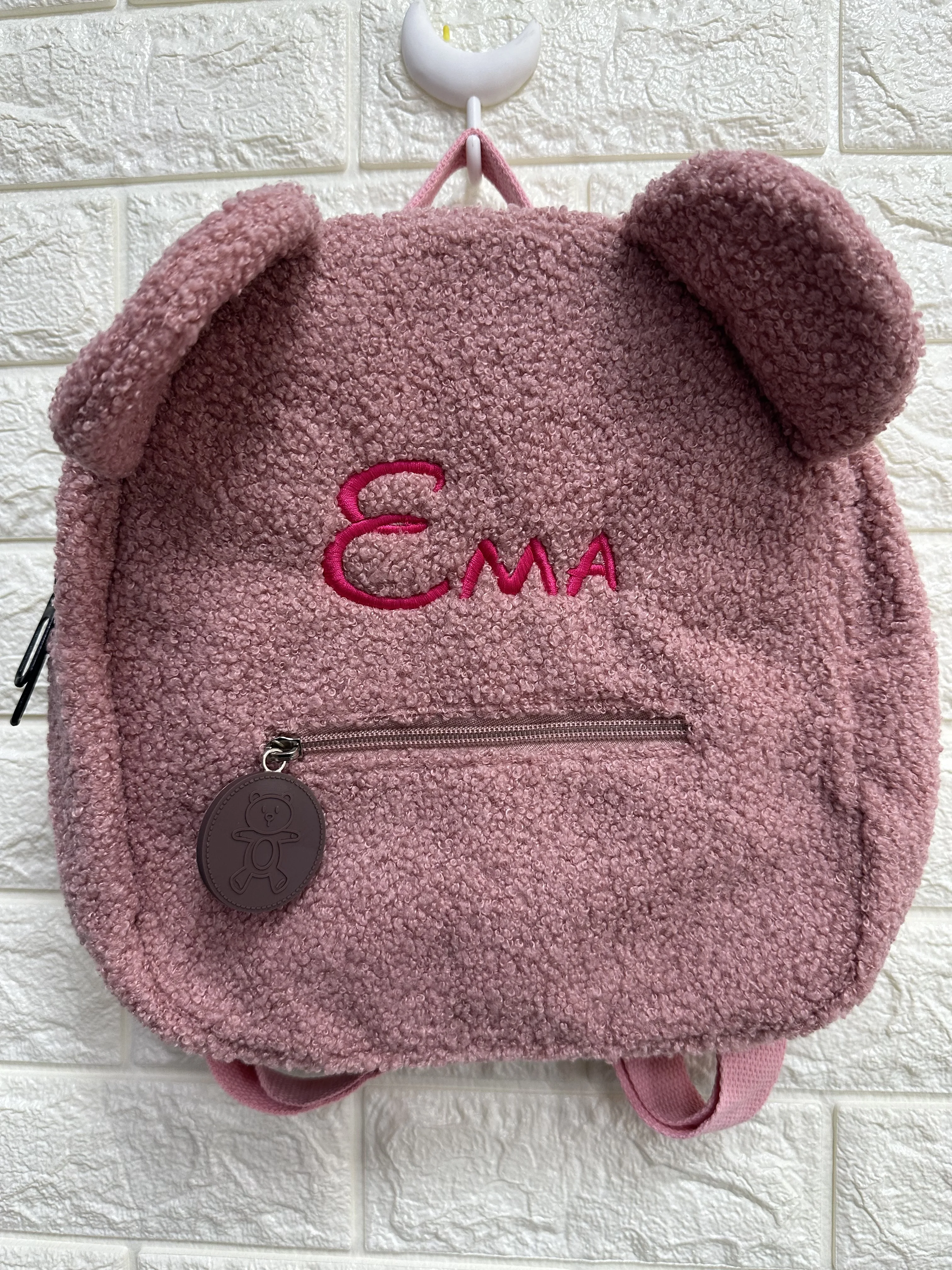 Personalized Embroidery Toddler Backpack Pink Bag Lightweight Plush Bear Bag Kids Custom Name Backpack for Boys Girls Ladies