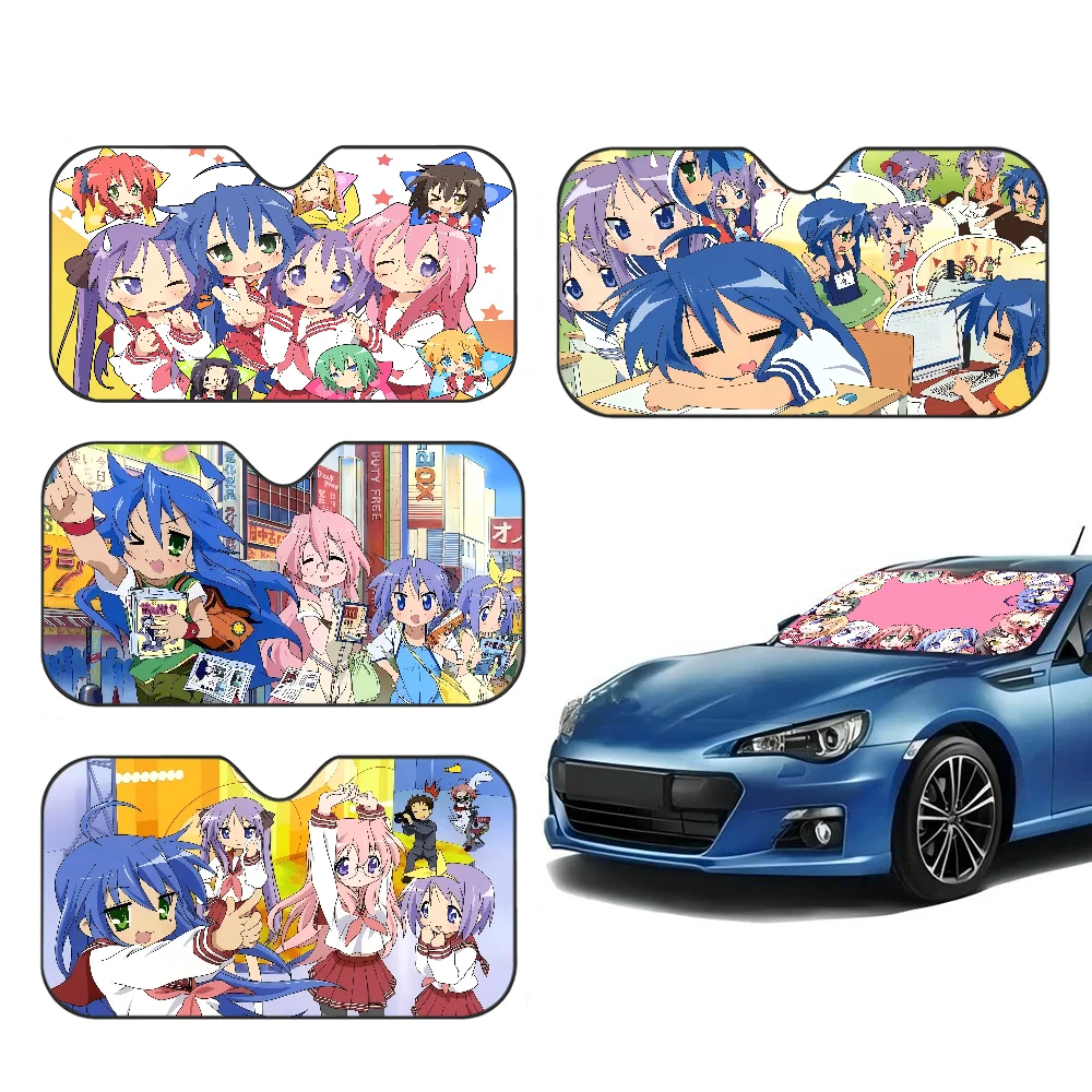 

L-lucky S-star Anime Sunshade Windscreen Fold-up Car Front Windshield 70x130cm Car Window Windscreen Cover Heat Reflector