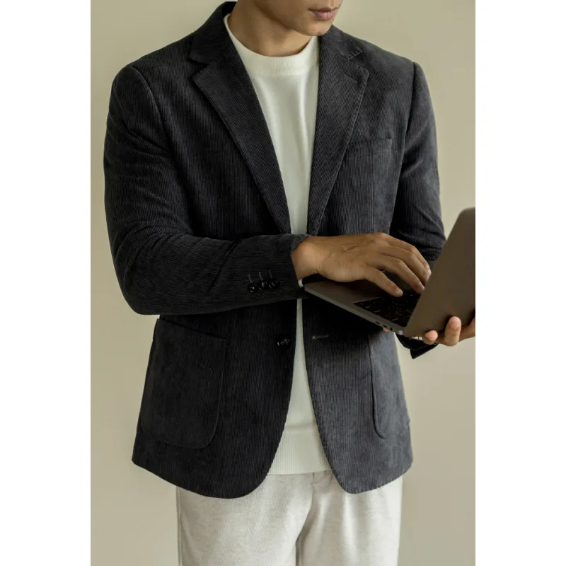 Slim Fit Corduroy  Jacket Men's Casual Commuter Stylish Spring Autumn Business Top Shirt Polyester Fiber Regular Collar