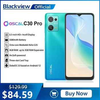 Blackview Oscal C30 Pro Android 12 smartfon 7GB + 64GB 6.5 Cal telefonów komórkowych 5080mAh bateria Dual 4G telefony, telefon komórkowy