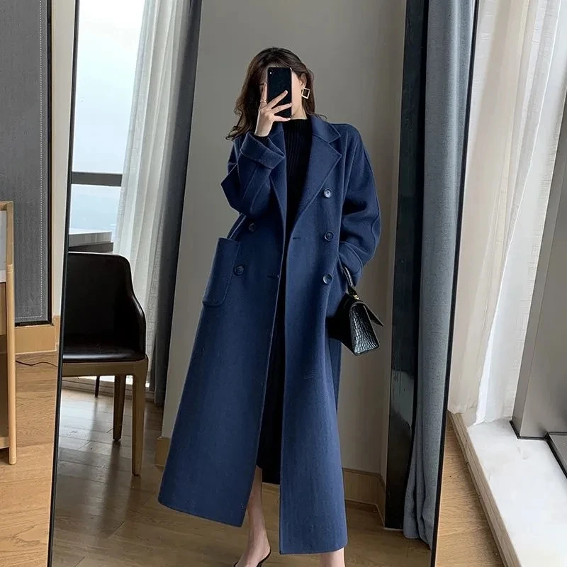 2024 Women's New Mid-Length Woolen Jacket Fat MM Over The Knee Thickened Fashion Loose And Thin Woolen Coat M372