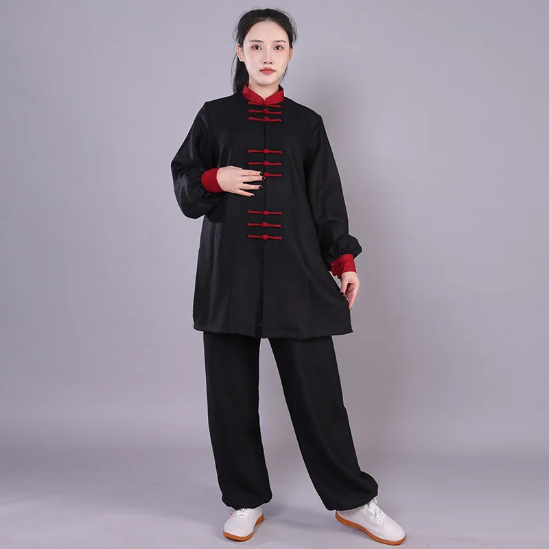 Women Cotton Linen Yaga Tai Chi Suit Solid Kung Fu Wushu Martial Arts Uniform Performance Jacket Pants Morning Exercise Costumes