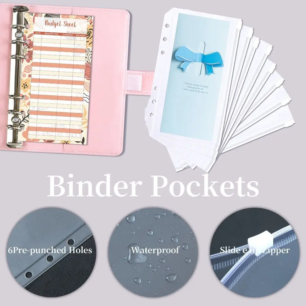 Rainstone Patterned Cover Money Saving Binder Compact PU Leather Mini Budget Binder A6 Tear Resistant Savings Challenges Book