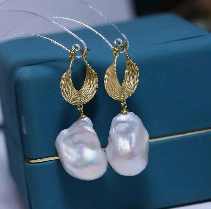 

huge 16-18mm south sea baroque white pearl dangle earring 925s