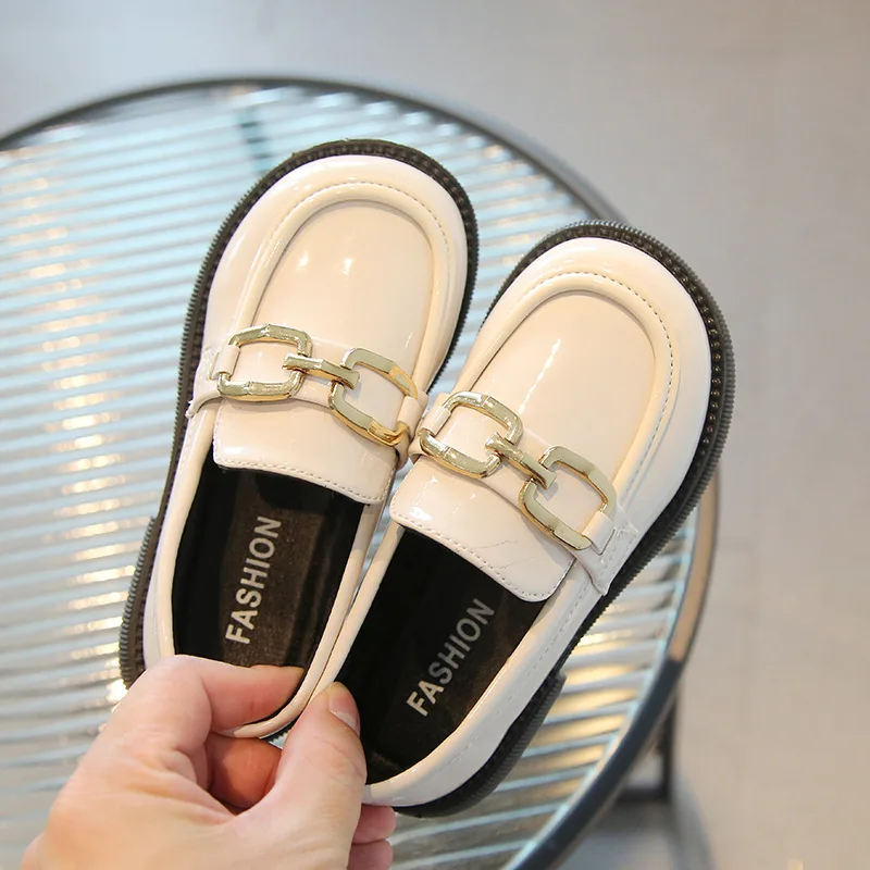 Children PU Leather Shoes metal buckle Little Girls Casual Shoes Kids Mary Jane non-slip pea-shoe Boy British Style Loafer Shoes