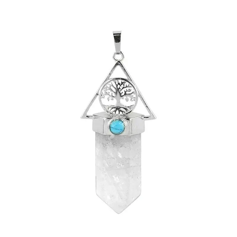 Healing Natural Stone Pendant Clear Quartz Rock Crystals Pendulums for Divination Chakra Tree of Life Hxagonal Pointed Pendulo