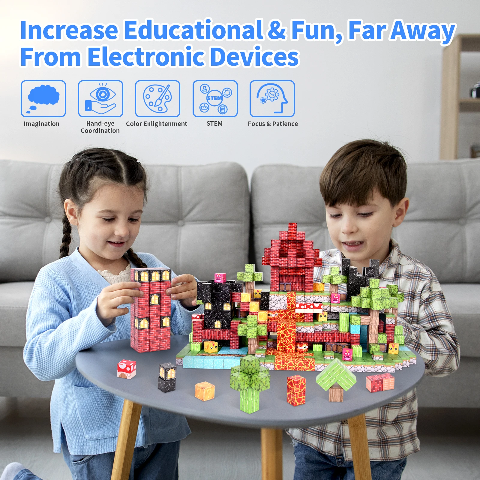 Blocos de construção magnéticos personalizados 100PCS 205. Cores vibrantes, construção gratuita, melhora as habilidades STEM e de jogo. Presente de feriado perfeito.