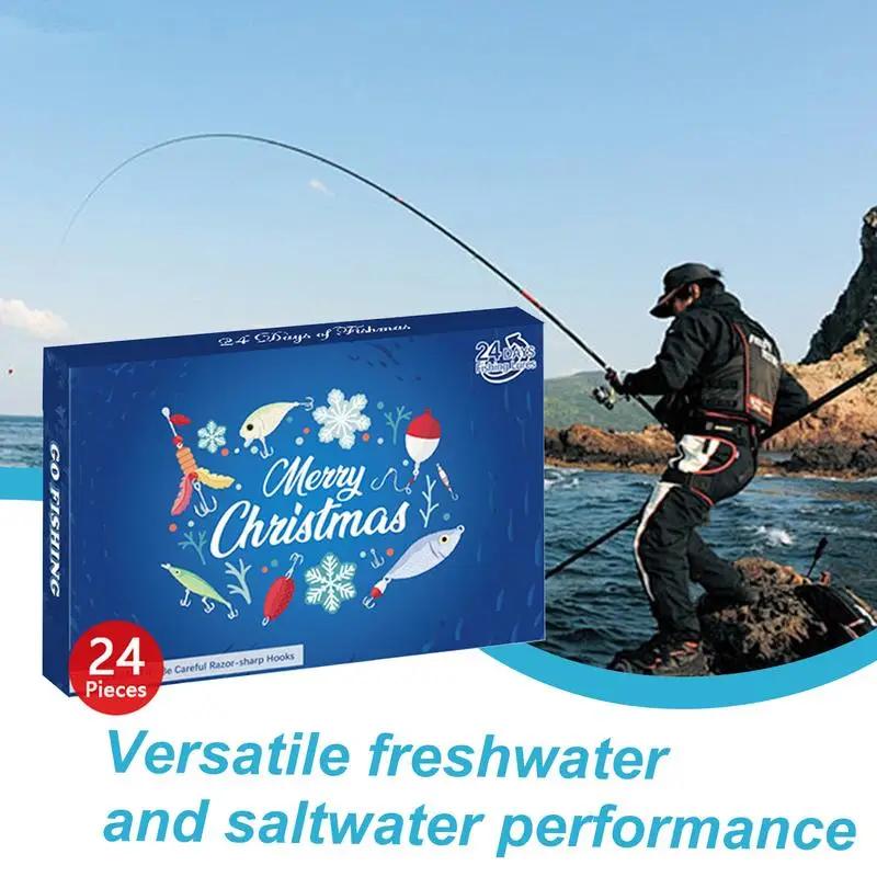 Calendário do advento conjunto de equipamento de pesca 24x calendário de contagem regressiva de natal com iscas de pesca conjunto calendário de contagem regressiva de pesca de natal