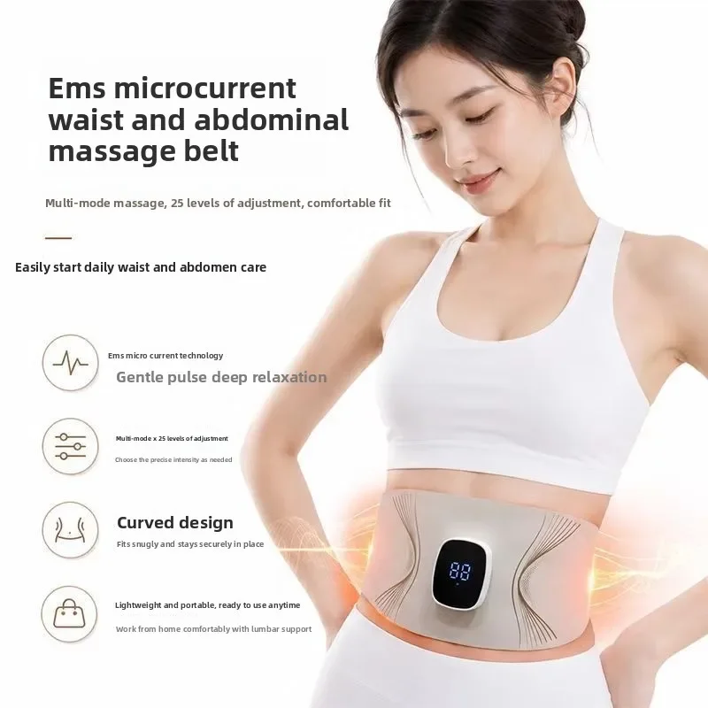 EMS Pulse Hot Compress Abdominal Sculpt Belt Lazy Slim Waist Massager Full Set with Conductive Gel Home Fitness Gear