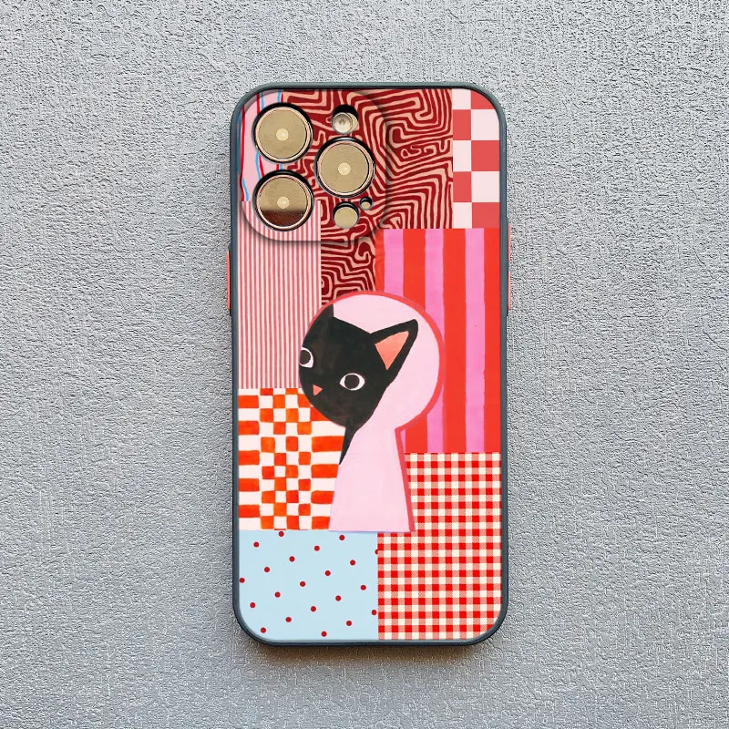 Künstlerische schwarze Katze gestreifte Muster Handyhülle für iPhone 15 14 Pro Max Plus 16 13 12 Mini 11 Pro Max XS X XR 17 Pro Max Abdeckungen – Detail 6