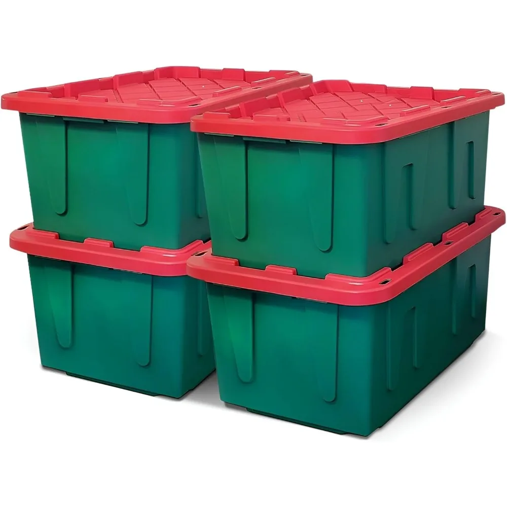 

4-Pack Heavy-Duty Durabilt Storage Bins with Lids, 27 Gallon, Red/Green