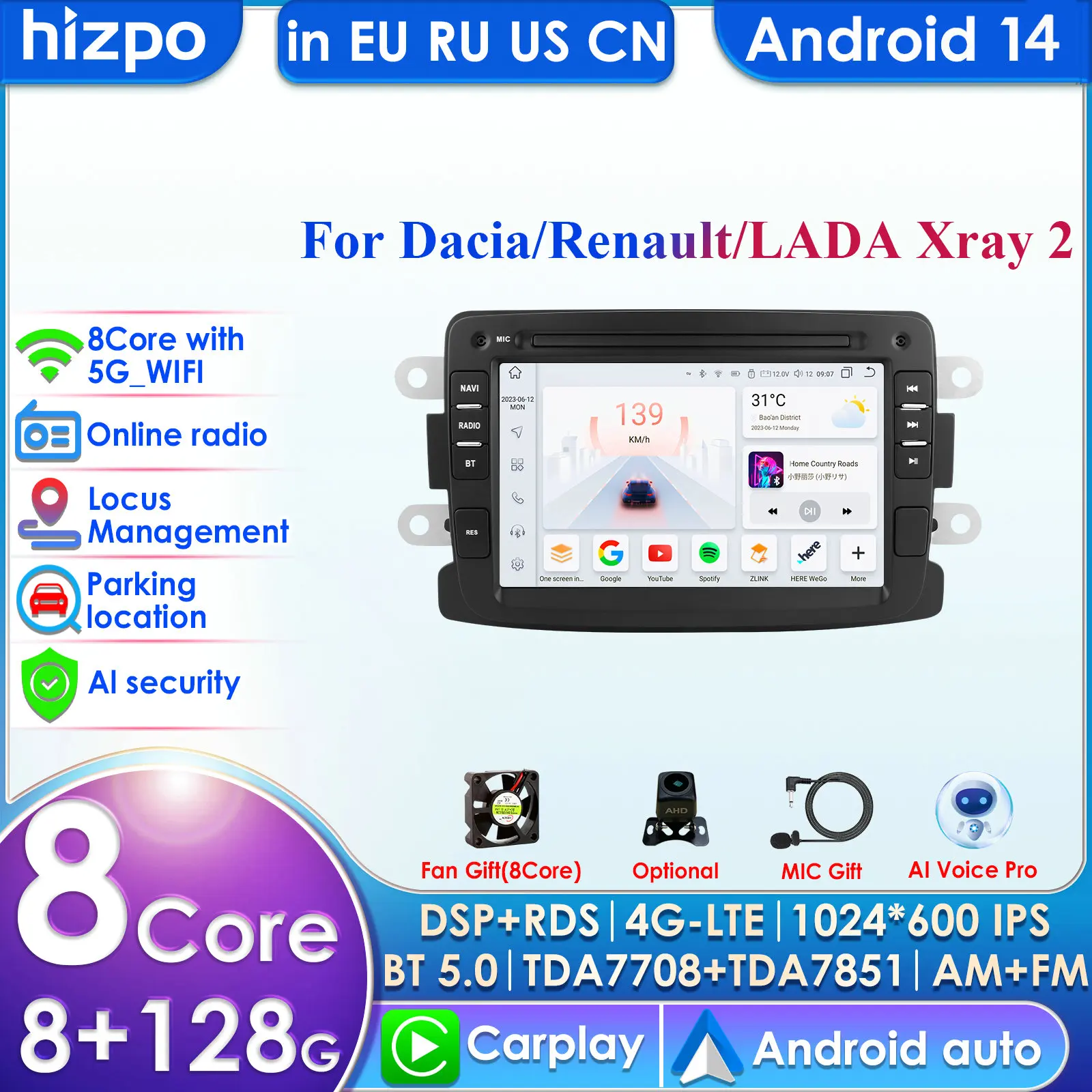 7862 2din Android Autoradio for Dacia Logan Dokker Duster Sandero Lodgy Renault Captur Symbor Duster Lada Xray 2 Multimedia GPS