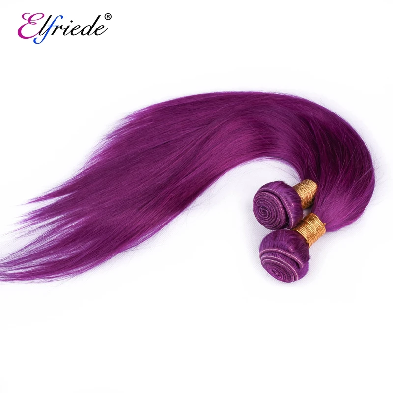 Elfriede Purple Straight Precolored Human Hair Bundles 100% Human Hair Extensions Brazilian 3/4 Bundles Deals Human Hair Weaves