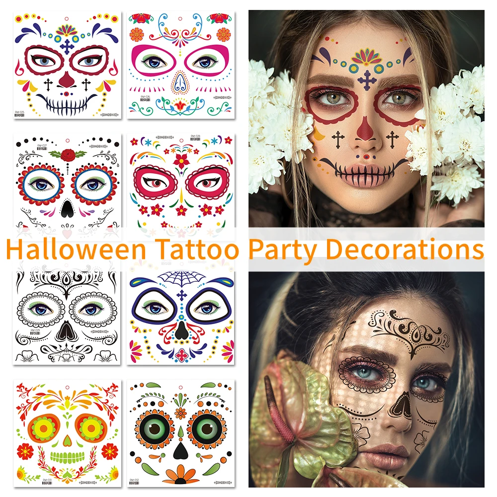 

1pcs Halloween Temporary Tattoos Waterproof Makeup Face Mask Makeup Party Face Decoration Stickers for Women Party Supplies