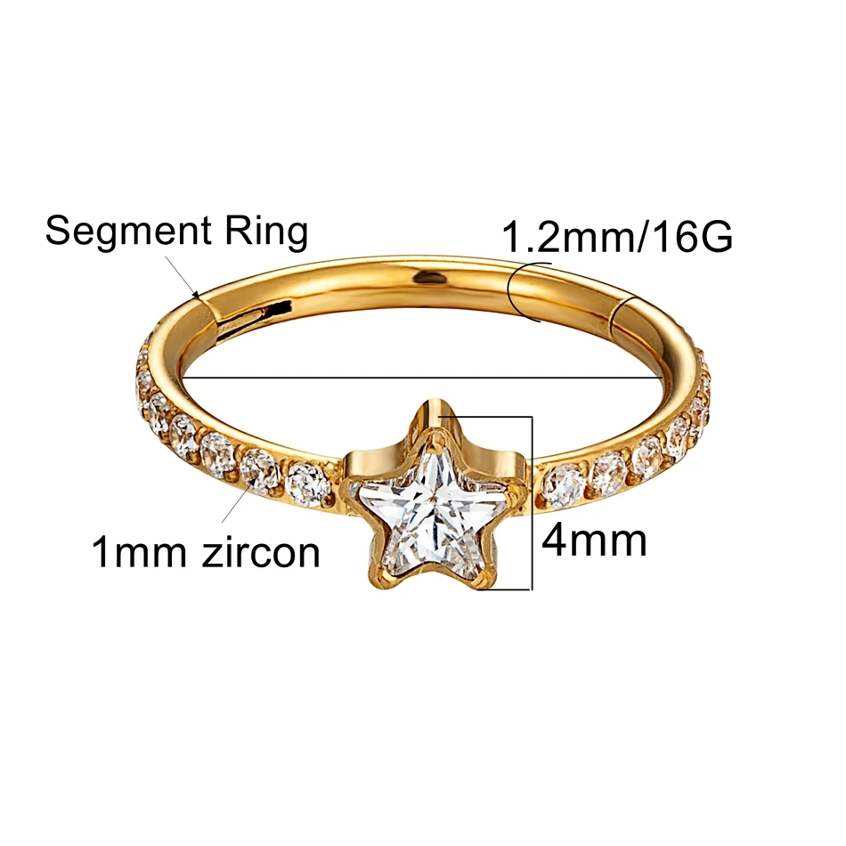 16G Hypoallergenic Titanium Piercing Jewelry CZ Zircon Star Nose Hoop Septum Ring Ear Cartilage Helix Tragus Daith Earring image 4