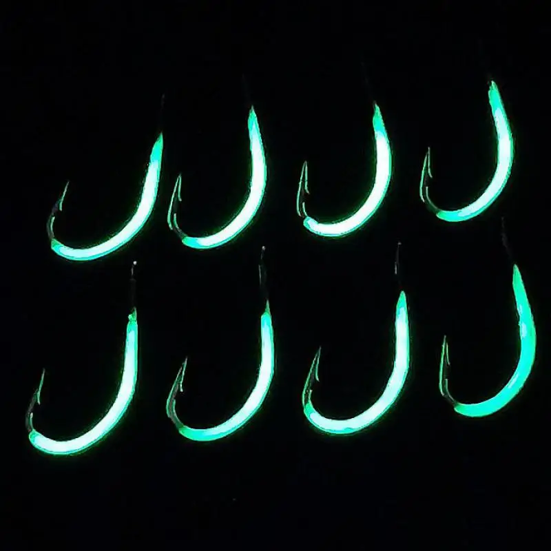 10pcs/lot 9#-18# High Carbon Luminous Steel Barbed Fishing Hook Stainless Annular Shape Noctilucent Fishhooks Accessories Pesca