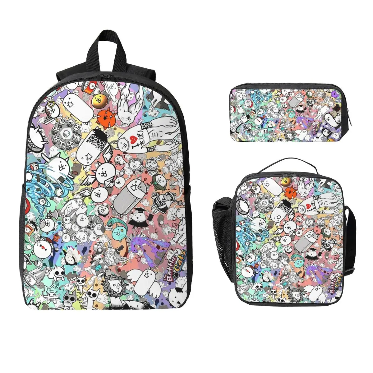 

Battle Cats Backpack Student Boys Girls BookBag School Bag Computer Shoulder Bags 3ps Insulated Lunch Bag Pencil Case