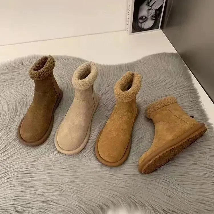 

Retro Winter Warm Fleece Lined Cotton Boots Thick Bottom Women's Boots Forest System Snow Boots Short Boots Women's Shoes