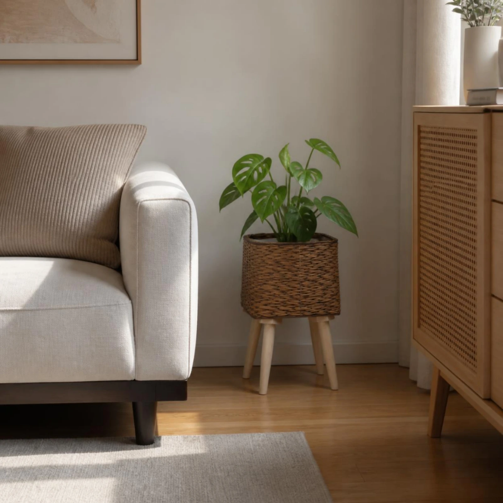 Rattan Plant Basket - Rattan-Blumentopf Dreieckiger Ständer Geflochtener Pflanzkorb Dekorativer