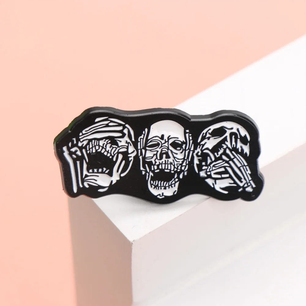 دبوس المينا الثلاثي من Punk Skull - شارة طية صدر السترة على طراز الرسوم المتحركة لملابس الظهر هدية إكسسوارات ذاتية الصنع