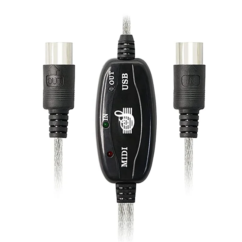 ABGI-3X USB MIDI Cable Adapter, USB Type A Male To MIDI Din 5 Pin In-Out Cable Interface With LED Indicator For Keyboard