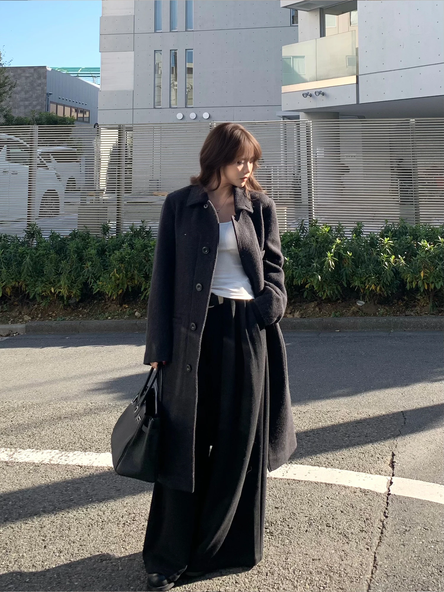 

Lemre Ele Sle Mixed Wool And Alpaca Coat Soft And Comfortable Long Sve Casual Wear mid Waist Open Front Straight Hem