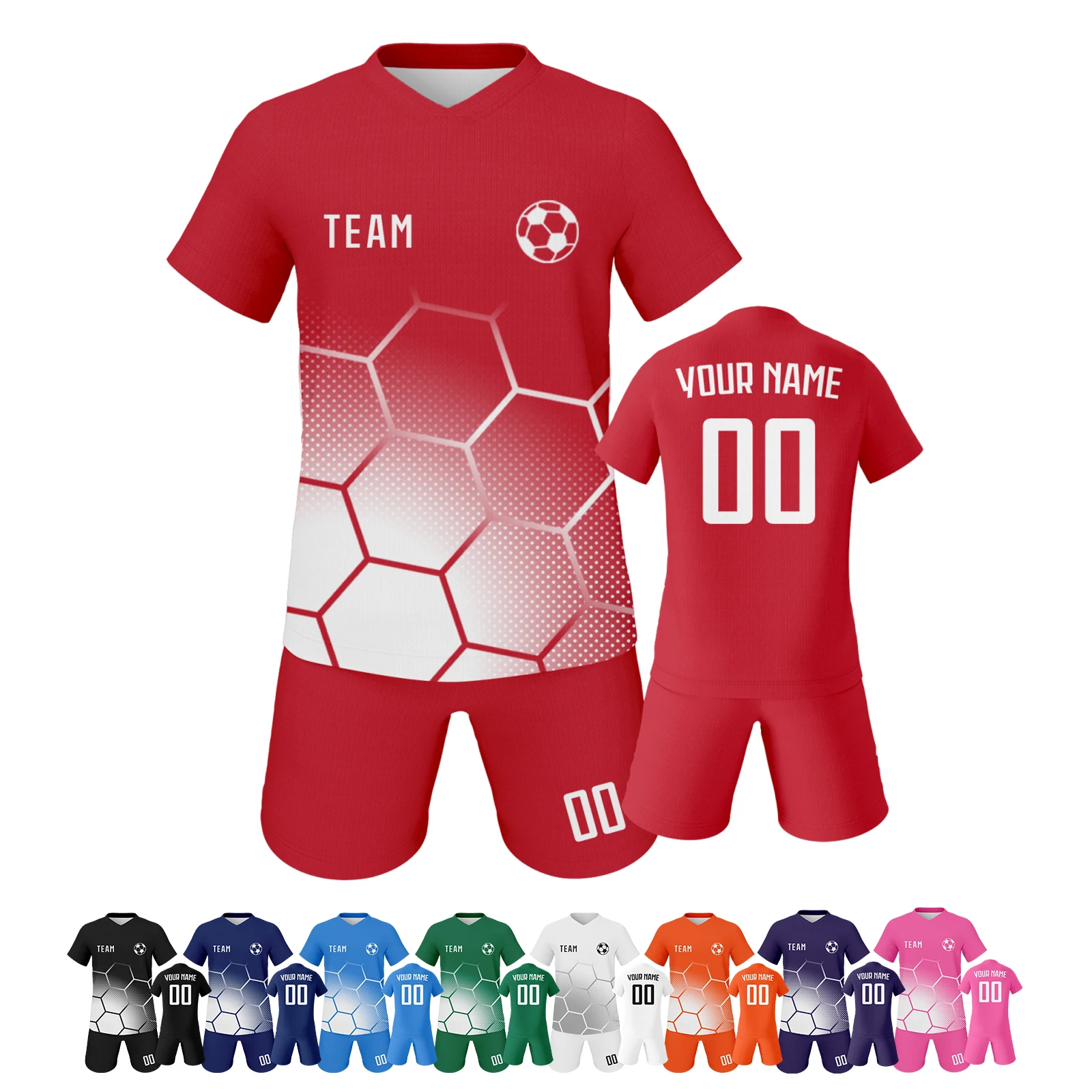 Kids Custom Soccer Uniform with Team Name Number Logo Football Jersey Set for Boys Girls Youth Sports Team Kit