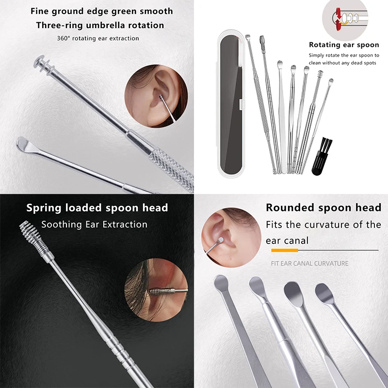 8Pcs/lot Stainless Steel Earwax Collector Spiral Turn Ear Pick Ear Pick To Clean The Ear Portable Ear Cleaning Tool