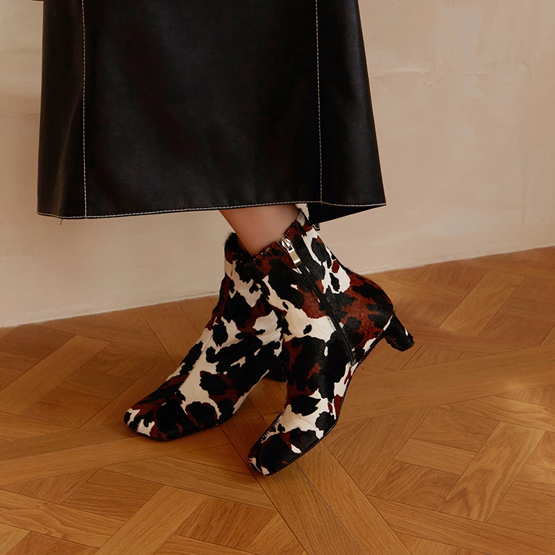 

Genuine Leather Horsehair Square Toes Ankle boots,Fashion winter woman boots,knight boots, Modern High Heel boots Women pumps