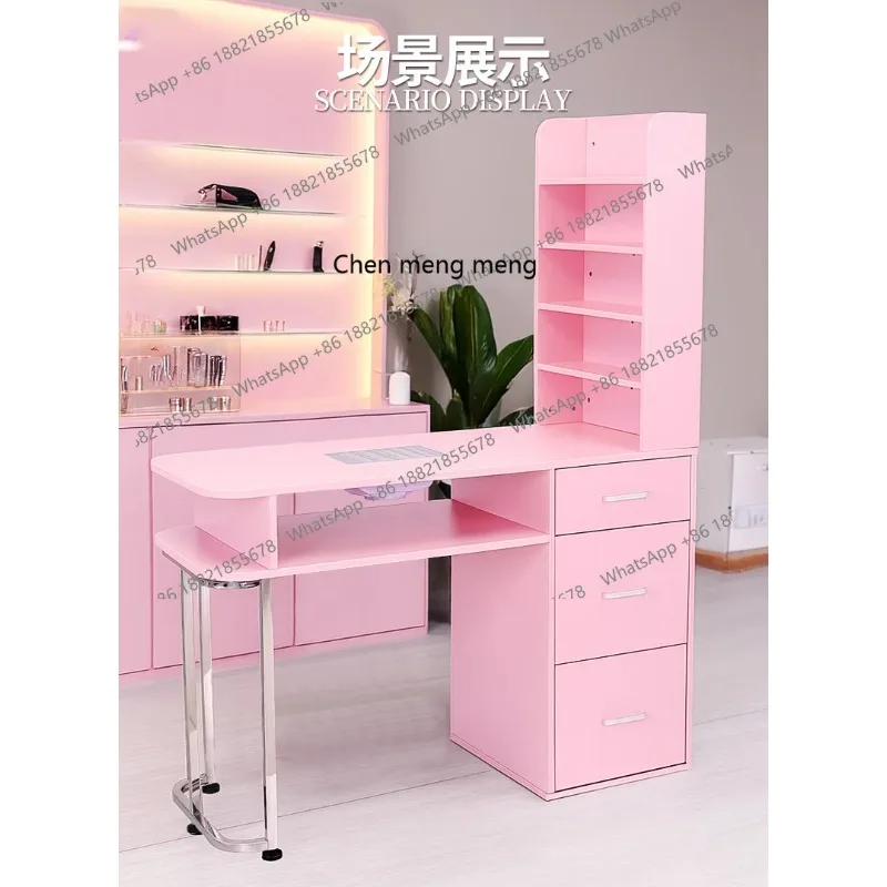 طاولة مانيكير احترافية باللون الوردي مقاس A17، مكنسة كهربائية مدمجة للمانيكير، تخزين تقسيم متجر الأظافر #4