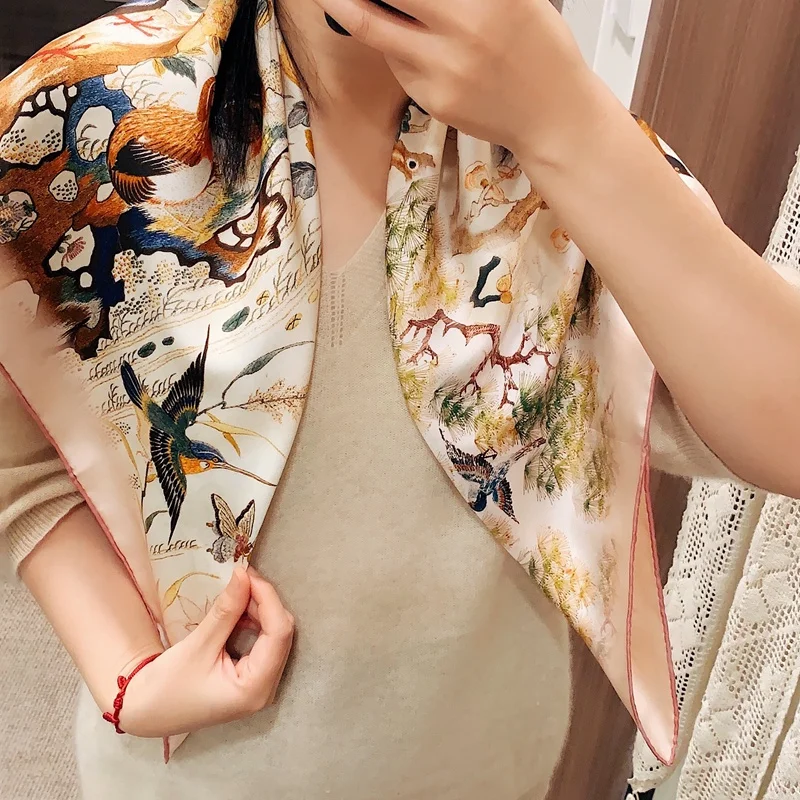 Luxury Exquisite 100% Silk Scarf Wraps 18mm Womens Square Elegant Scarves Shawl 88x88cm