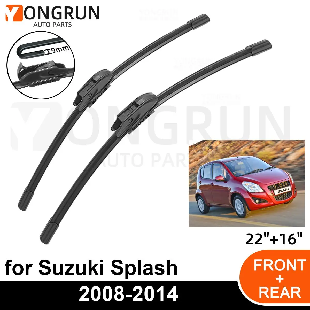 

Car Front Windshield Wipers For Suzuki Splash 2008-2014 Wiper Blade Rubber 22"+16" Car Windshield Windscreen Accessories