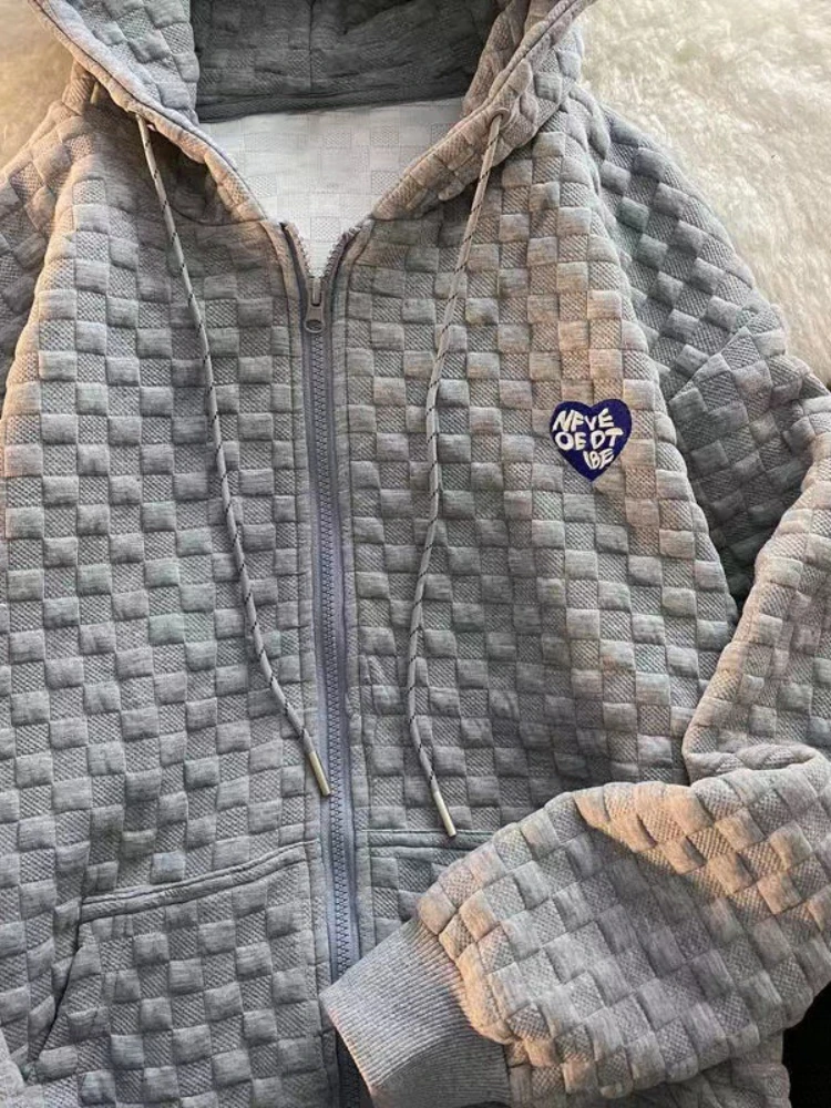 بلوزات بقلنسوة بسحاب للنساء ملابس خروج بأكمام طويلة سترة علوية على الموضة الكورية سترة كبيرة الحجم بأكمام طويلة ملابس خارجية غير رسمية