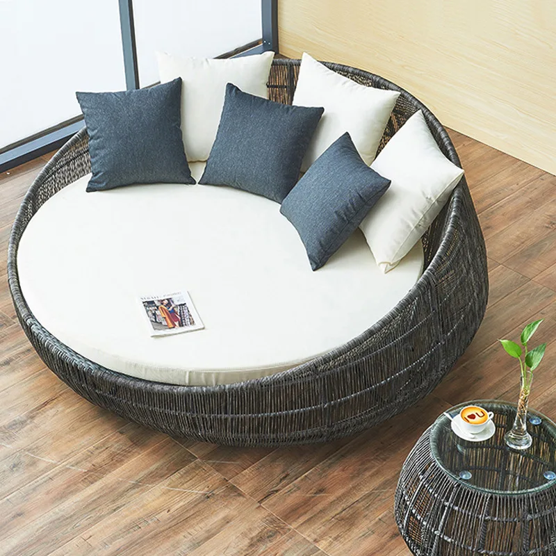 Creative personality rattan bed outdoor outdoor rattan sofa sun pool large round bed rest waterproof chair