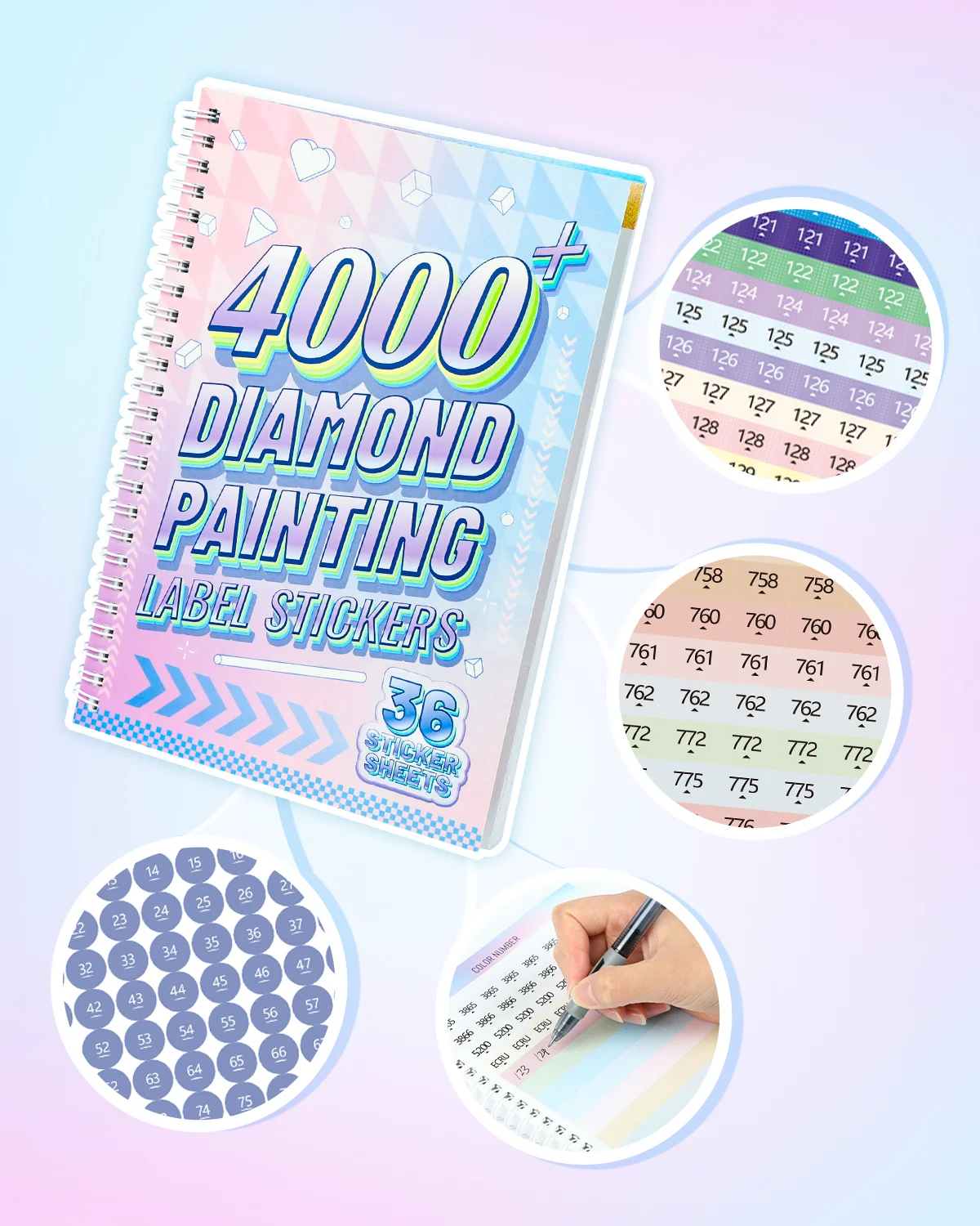Diamond Painting Labels Stickers, Book-Bound Diamond Art Storage Accessories & Tools for Enthusiasts, 4000 + Stickers, 36 Sheets