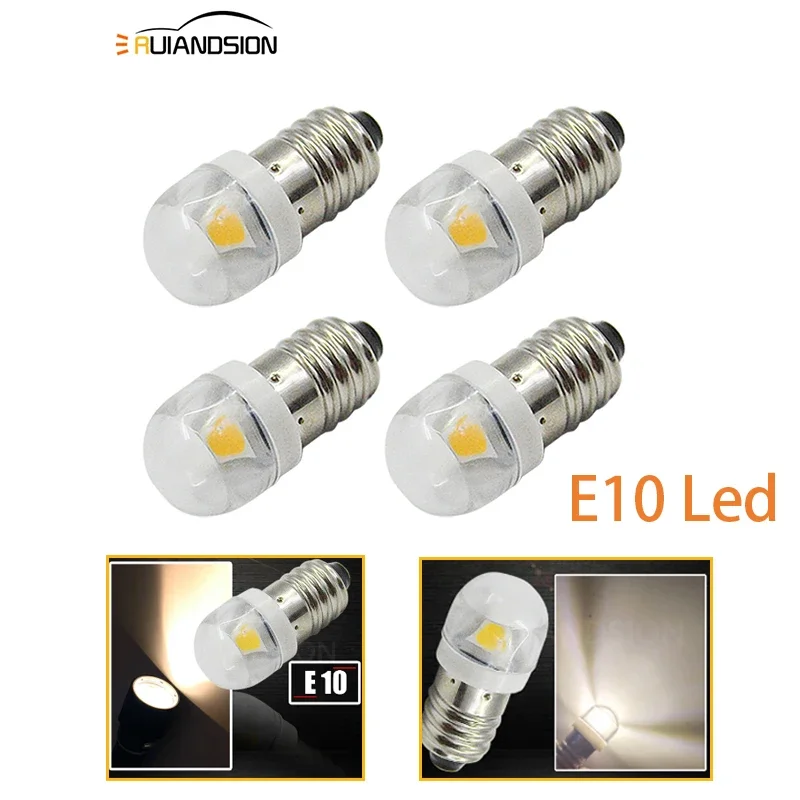 

4Pcs 12v E10 5050 Flashlight Car Led Instrument License Plate Lights 1SMD E10 Led Bulbs 6V E10 Pilot Lamps 3V Signal 4300K/6000K