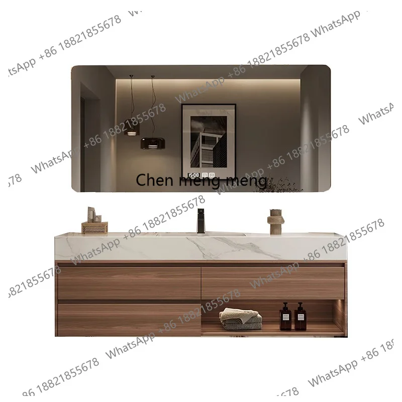 

Light luxury rock slab ceramic seamless basin bathroom cabinet combination, washbasin pool washstand smart bathroom