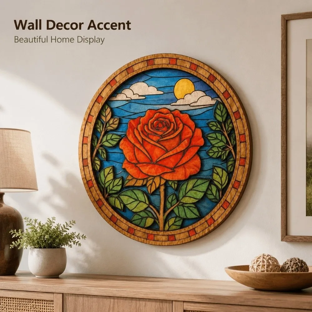 Wall Decoration 3 Layers Wooden Rose Painting Set 2D Flat Coloring Flower Rose Art Set Art Craft DIY Painting Creative Gift