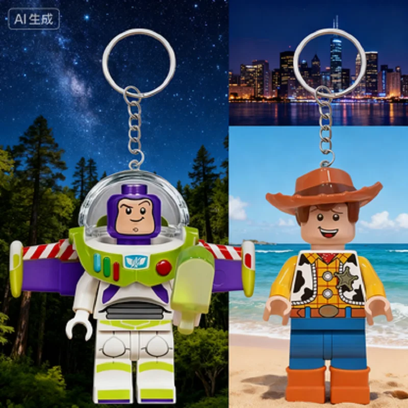 

Disney Toy Story cute Buzz Lightyear Building Blocks Creative Keychain Woody Mickey Mouse Donald Duck Cute Keychain Pendant Gift