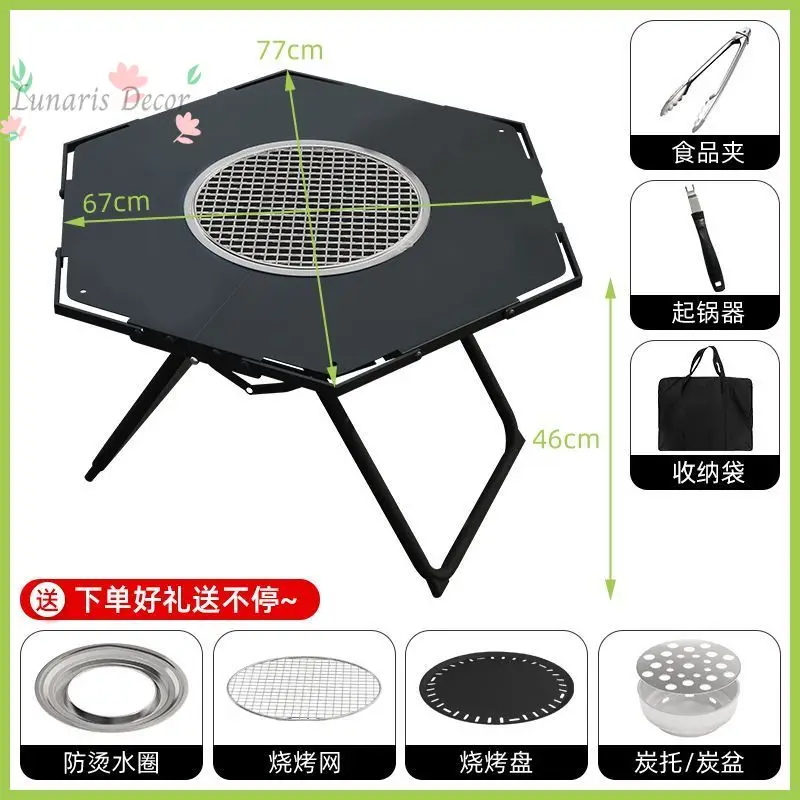 Outdoor foldable tea table camping stove making tea barbecue carbon roast household folding table portable installation