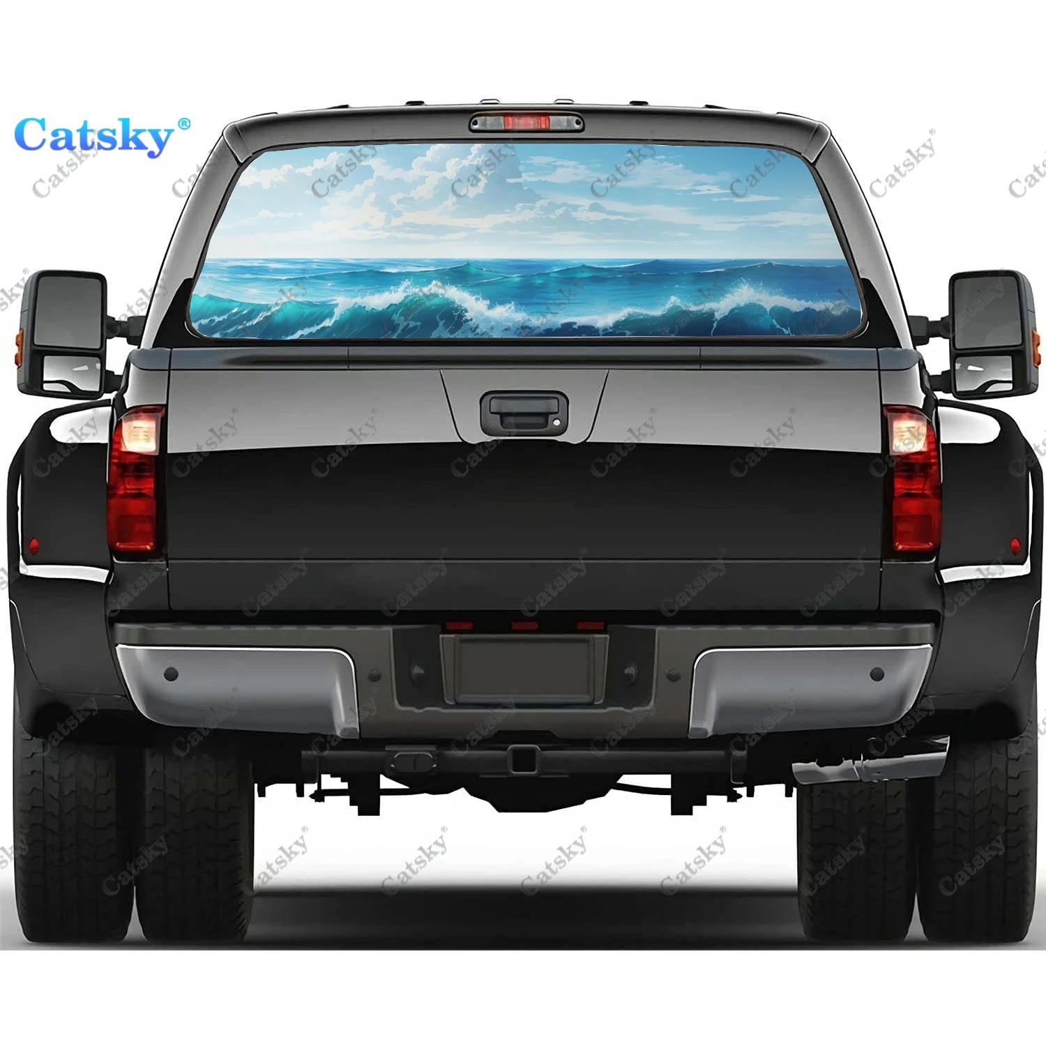 Ocean Foamy Waves Rolling Up Rear Window Decal Fit Pickup,Truck,Car Universal See Through Perforated Back Windows Vinyl Sticker